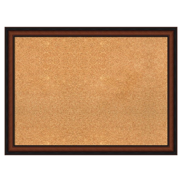 Amanti Art Cyprus Walnut Narrow Wood Framed Natural Corkboard 31 in. x 23 in. Bulletin Board Memo Board