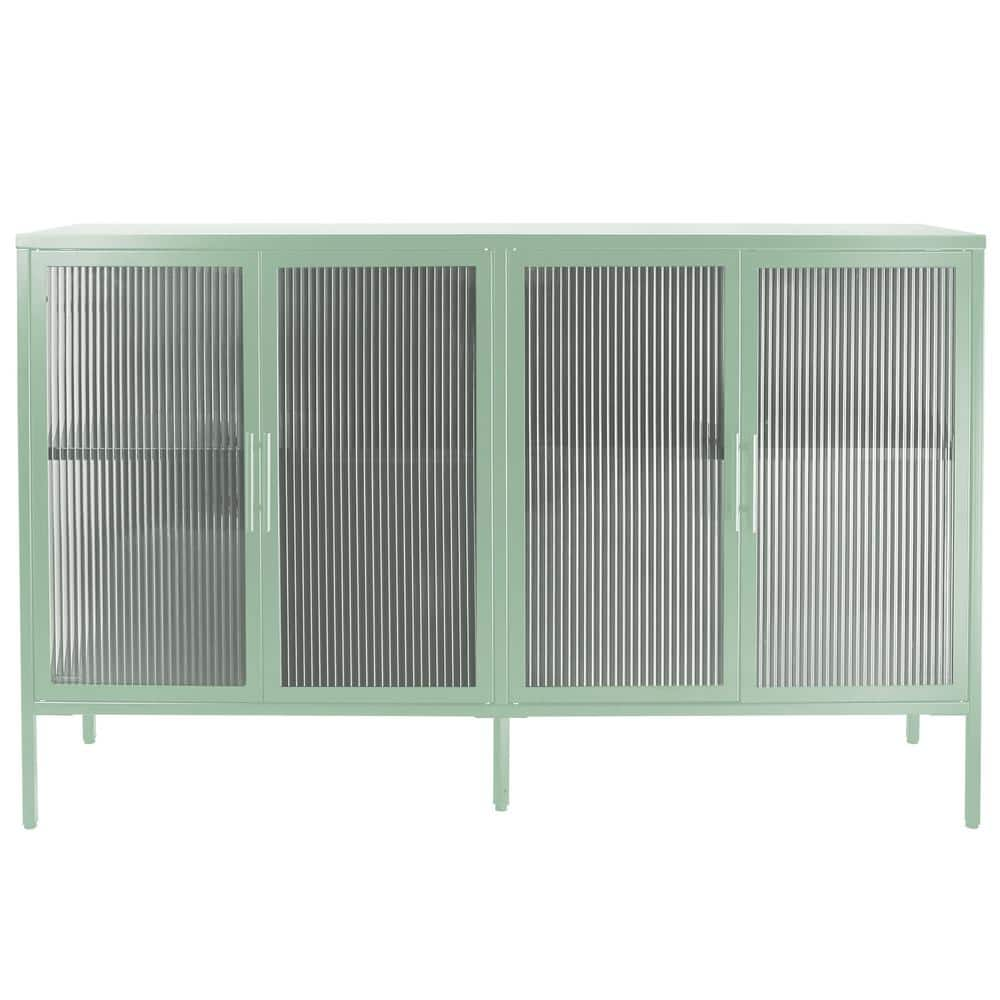 59.17 in. W x 13.86 in. D x 35.91 in. H Mint Green Linen Cabinet with 4 Glass Doors and Adjustable Shelf