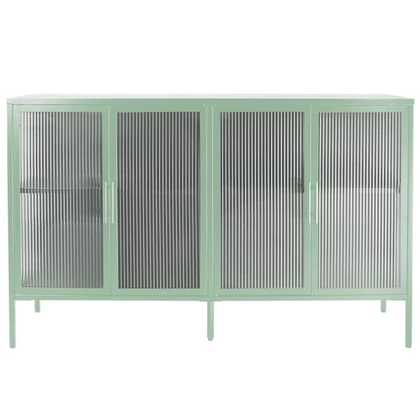 Unbranded 59.17 in. W x 13.86 in. D x 35.91 in. H Mint Green Linen Cabinet with 4 Glass Doors and Adjustable Shelf