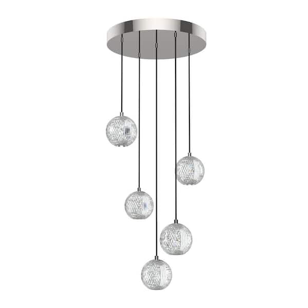 Marni 5 Head 1 Light 25-Watt Polished Nickel Integrated LED Pendant Light