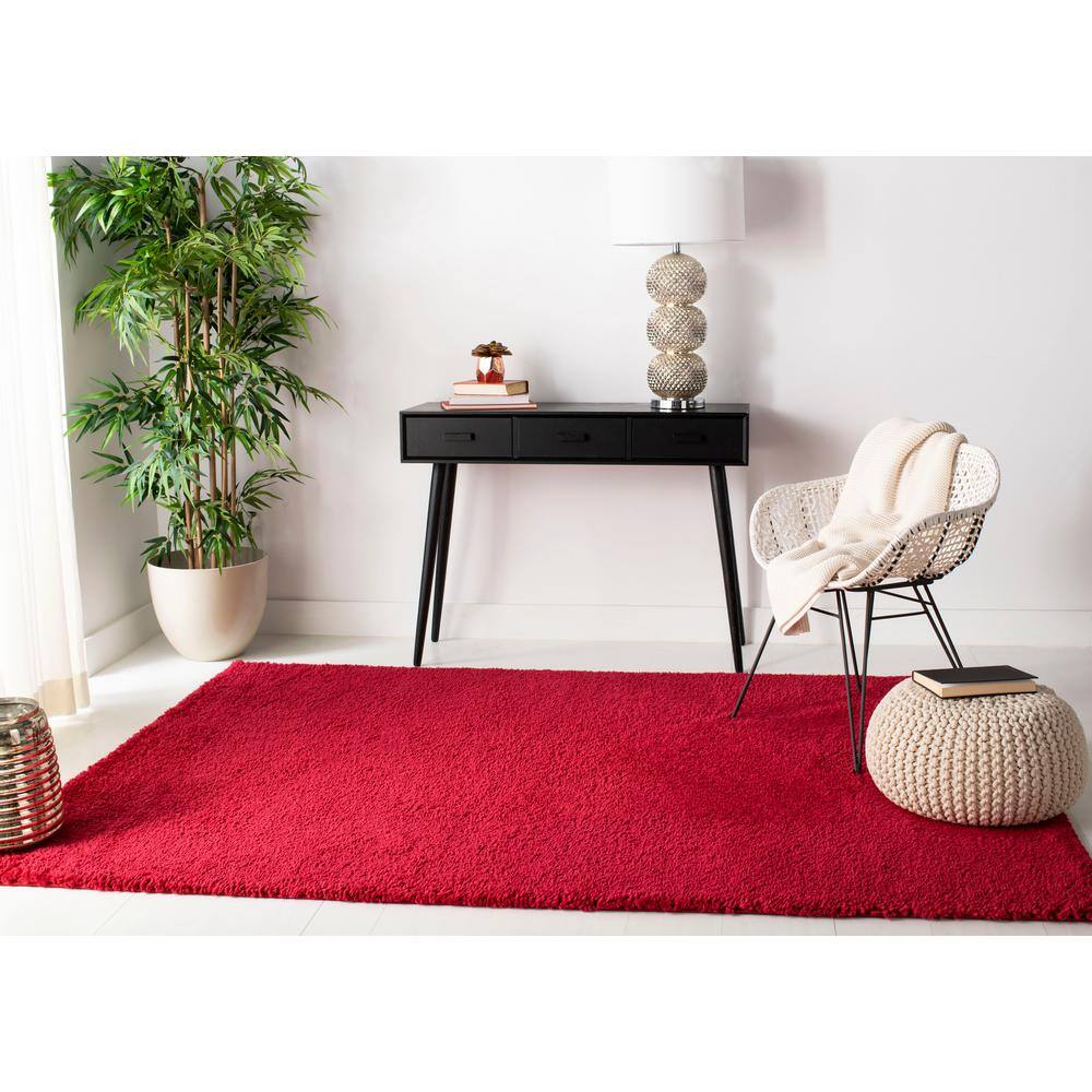 Red 6' x 9' Solid Shag Synthetic Area Rug