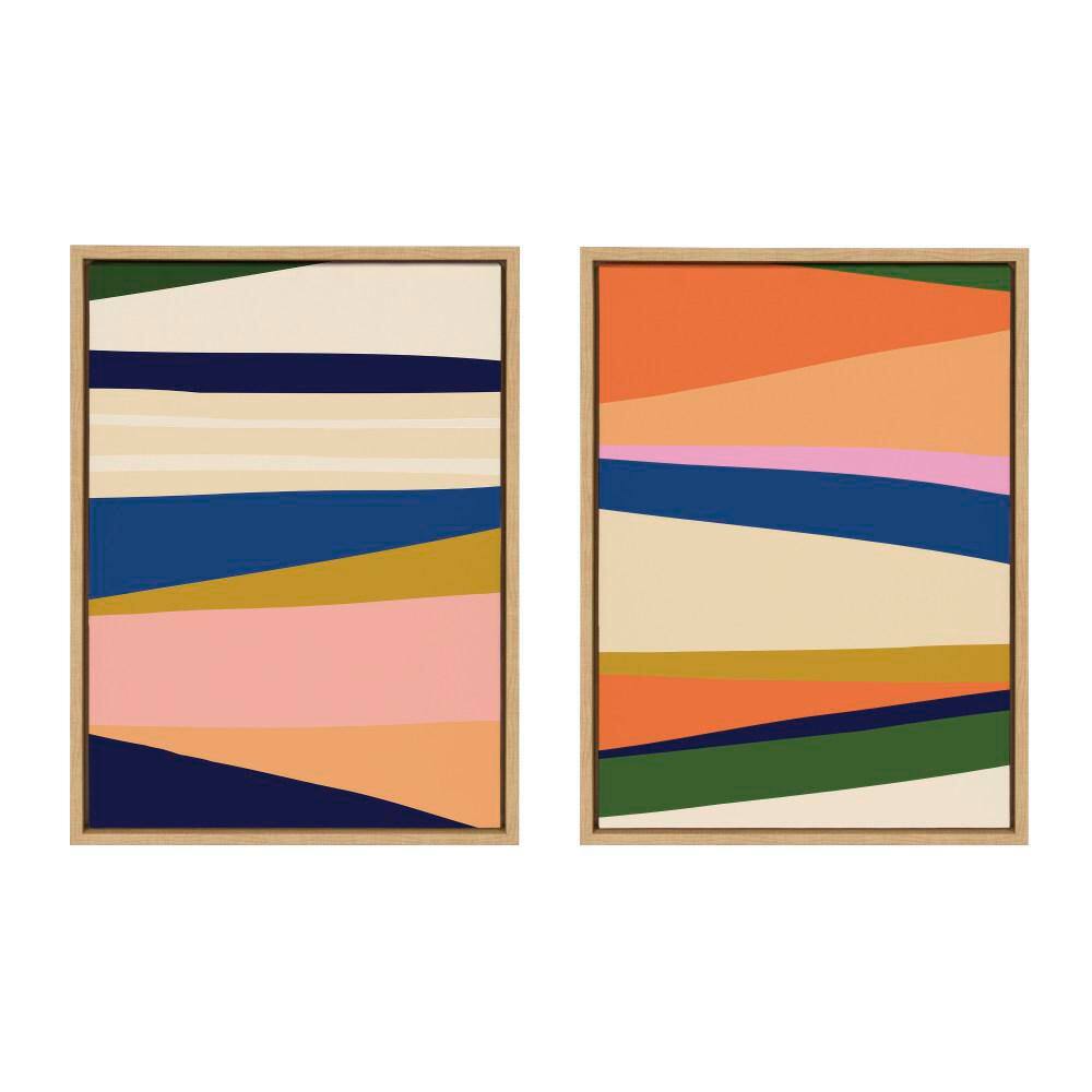 Boho Abstract Multicolor Canvas Art Set with Natural Frame, 18x24