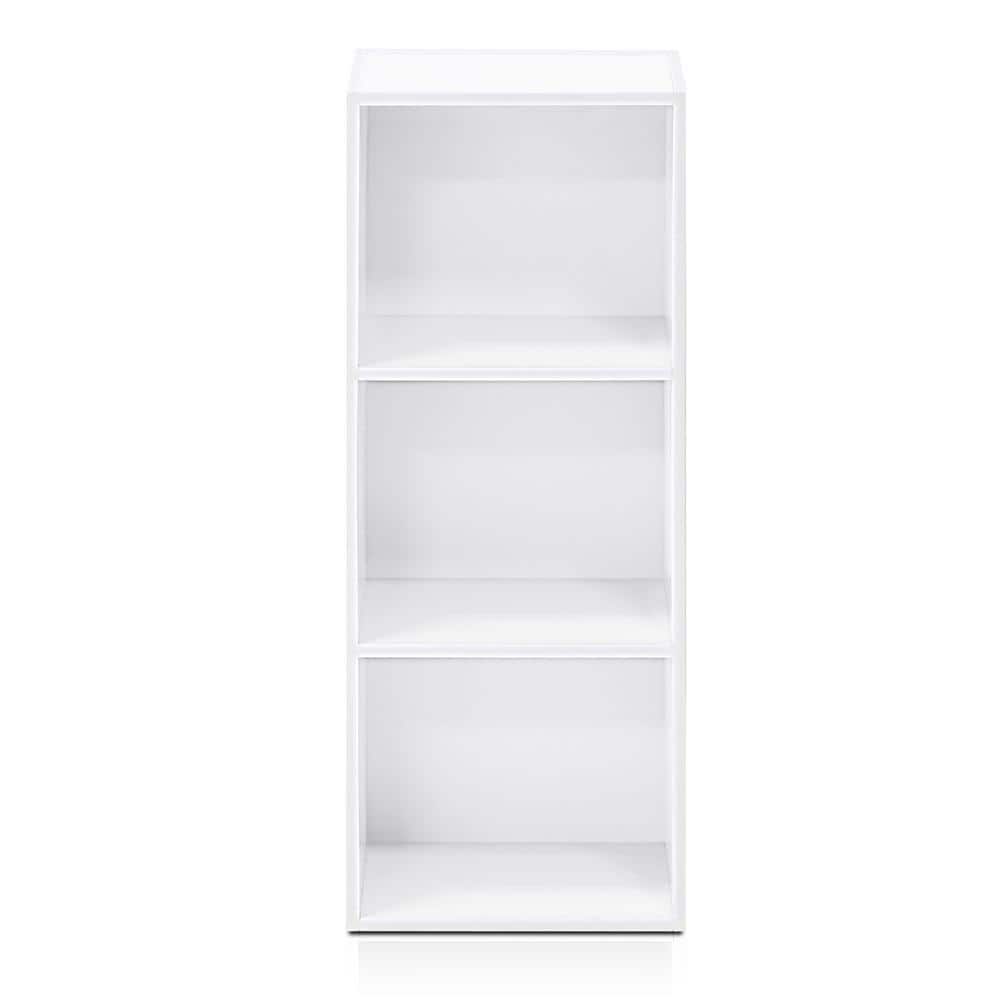 Sleek White Wood 3-Tier Open Cube Bookshelf
