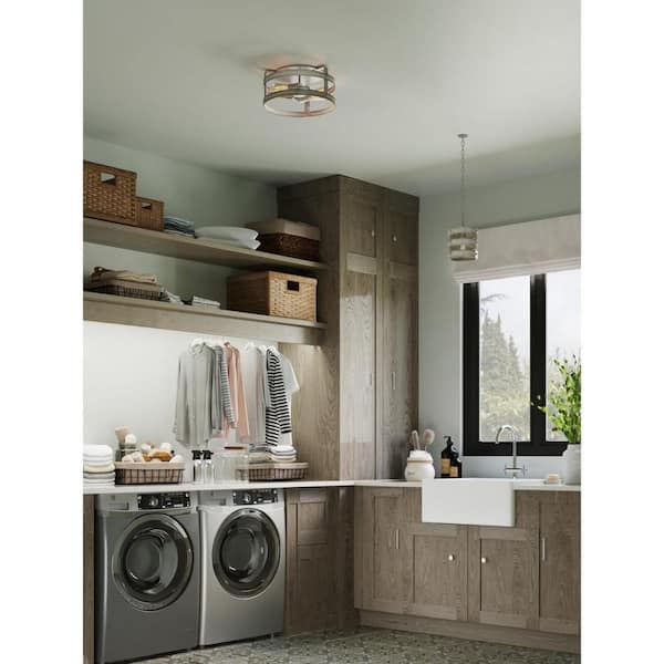 Gulliver 14-3/8 in. 2-Light Galvanized and Whitewashed Coastal Farmhouse Flush Mount Ceiling Light