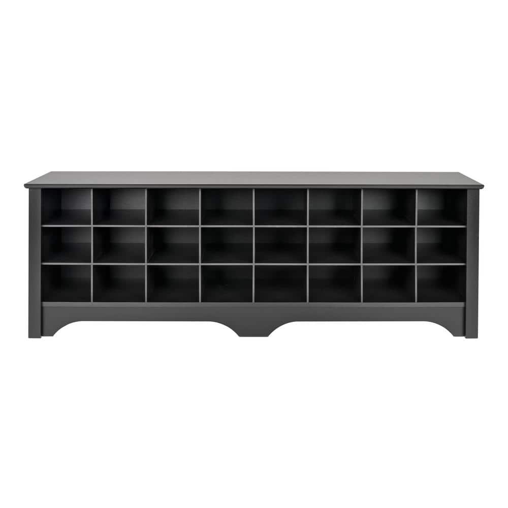 Black Engineered Wood Shoe Storage Bench with 24 Cubbies