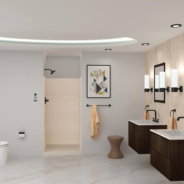 Transolid SaraMar 36 in. x 36 in. x 72 in. 3-Piece Easy Up Adhesive Alcove Shower Wall Surround in Cashew