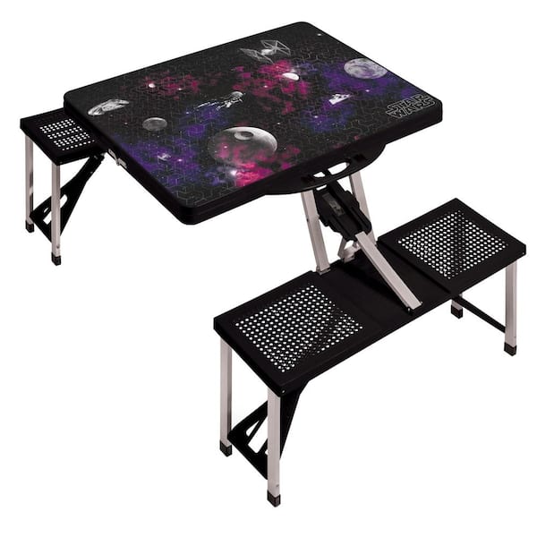 Picnic Time Death Star Black Picnic Table Sport Portable Folding Table with Seats