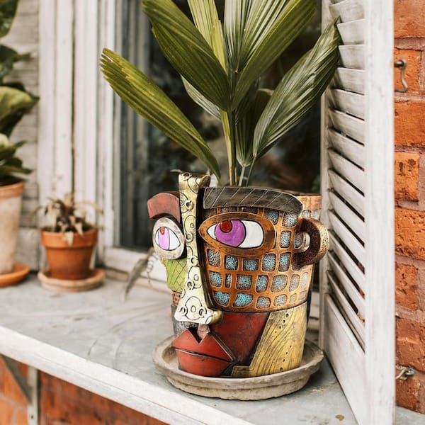 OGETFUUR Colorful Resin Abstract Face Planters Pots Head, Head Planter for Plants, Funny Face Flower Pot (7.1 in. W x 7.3 in. H)