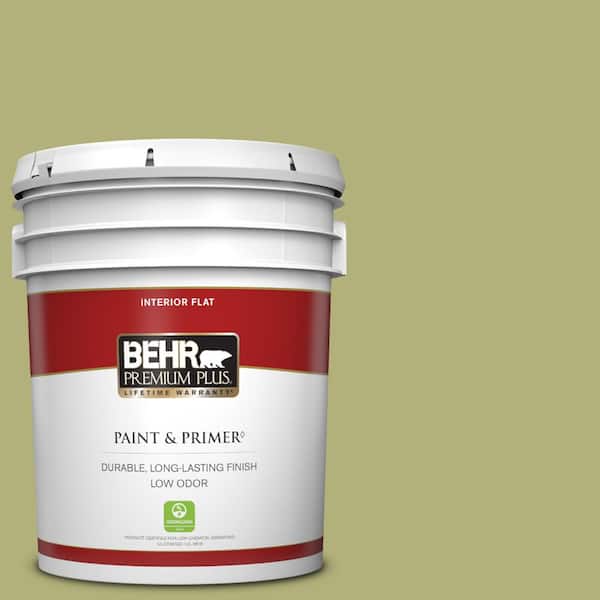 BEHR PREMIUM PLUS 5 gal. #M340-5 Fresh Artichoke Flat Low Odor Interior Paint & Primer