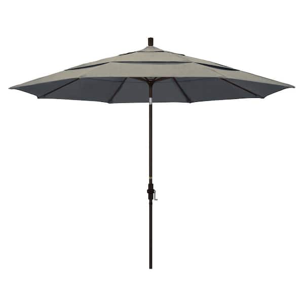 California Umbrella 11 ft. Bronze Aluminum Pole Market Aluminum Ribs Crank Lift Outdoor Patio Umbrella in Spectrum Dove Sunbrella