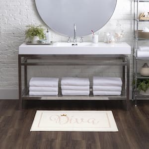 Diva 20 in. x 34 in. White Polyester Machine Washable Bath Mat