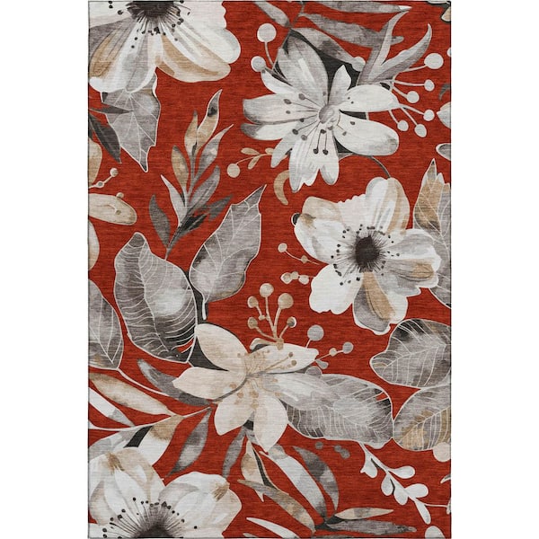 Mayfield Premium Machine Washable Abstract AMF2260 Red 5 ft. x 7 ft. 6 in. Area Rug