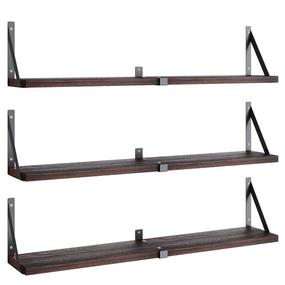 33 in. W x 7 in. D Dark Brown ​Wood Floating Decorative Wall Shelf (Set o