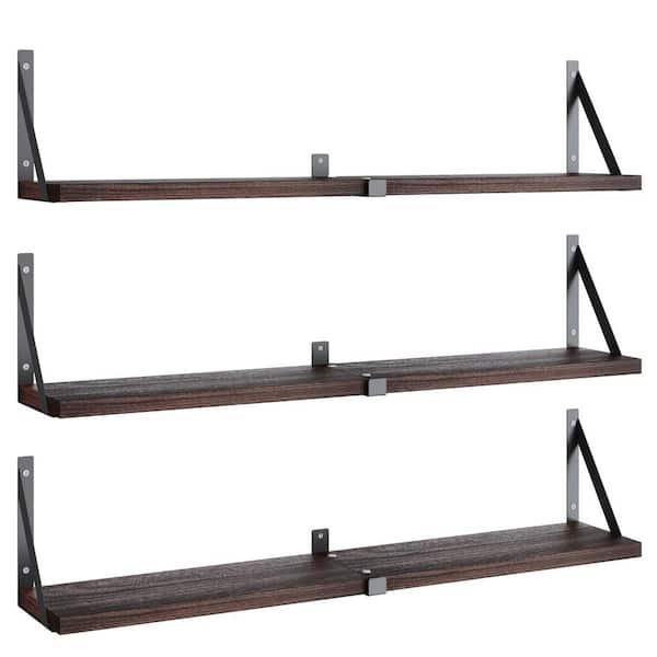 Unbranded 33 in. W x 7 in. D Dark Brown ​Wood Floating Decorative Wall Shelf (Set of 3)