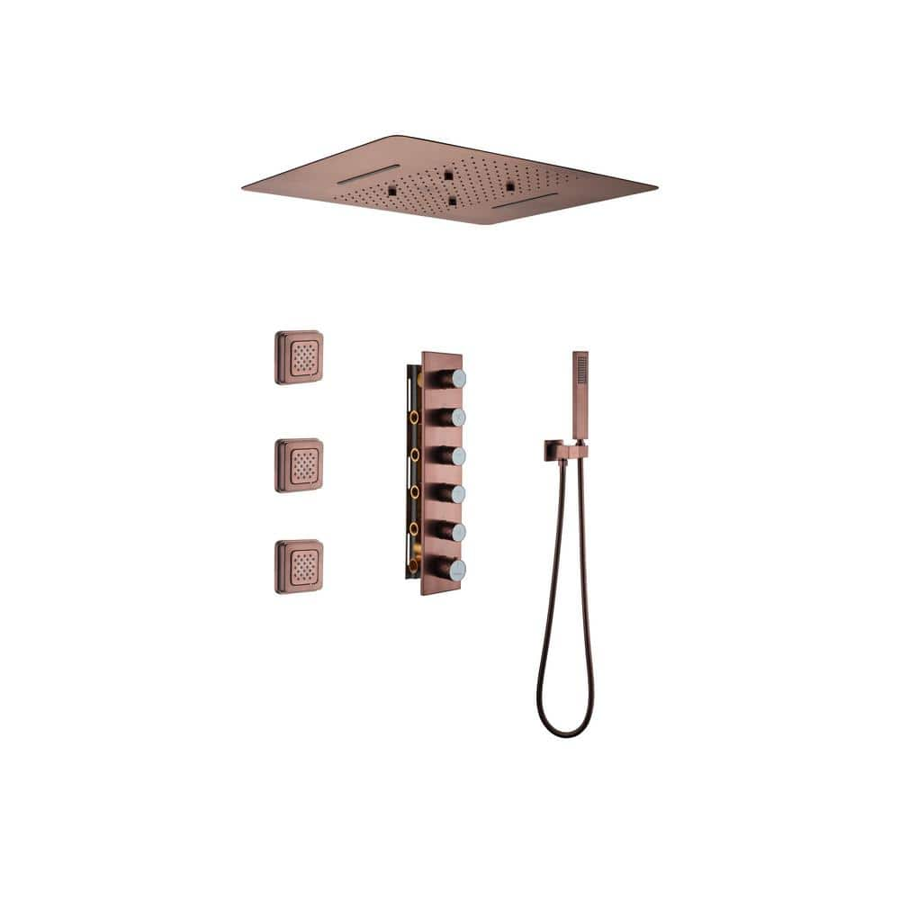 CASAINC 4 Spray Dual Shower Heads 20x24 In Ceiling Mount Fixed And   Brushed Rose Gold Casainc Dual Shower Heads Kchs0002 Brg 64 1000 