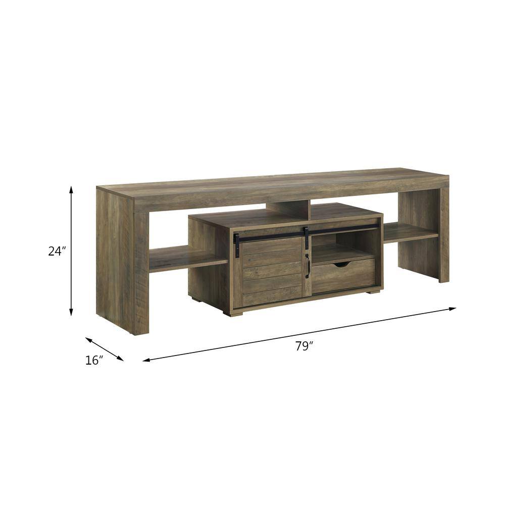 Rustic Oak Finish Wasim TV Stand with Sliding Barn Doors