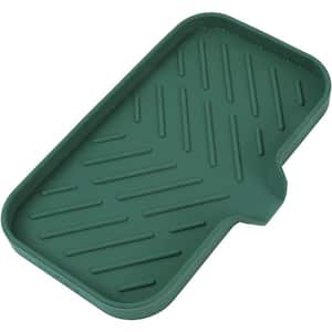 9.6 in. Silicone Bathroom Soap Dishes with Drain and Kitchen Sink Organizer, Sponge Holder, Dish Soap Tray in Green.