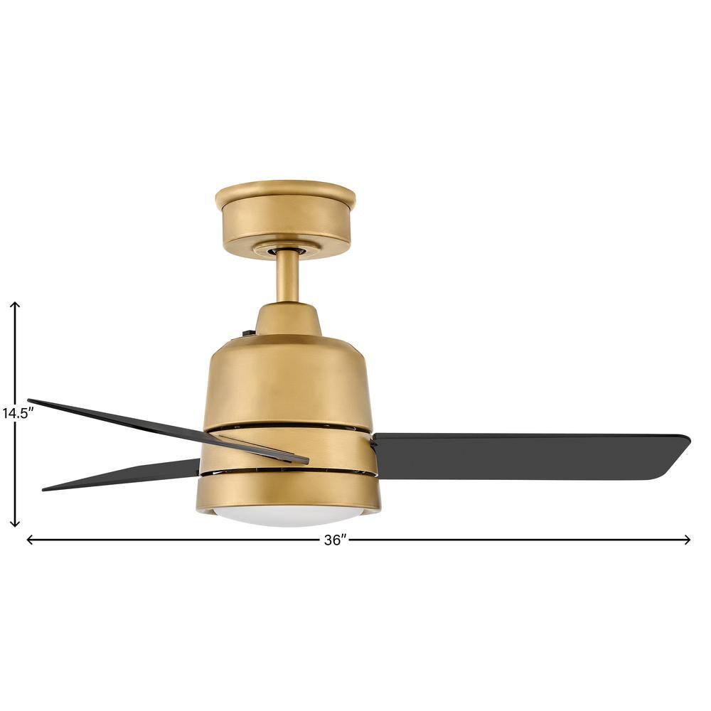 36'' Heritage Brass and Matte Black Smart Ceiling Fan with LED Light