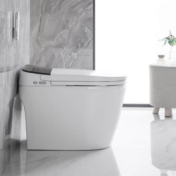 Luxury Elongated Bidet Toilet 1.28 GPF in White with Heated Seat, Warm Water, Air Dryer, Auto Open/Close