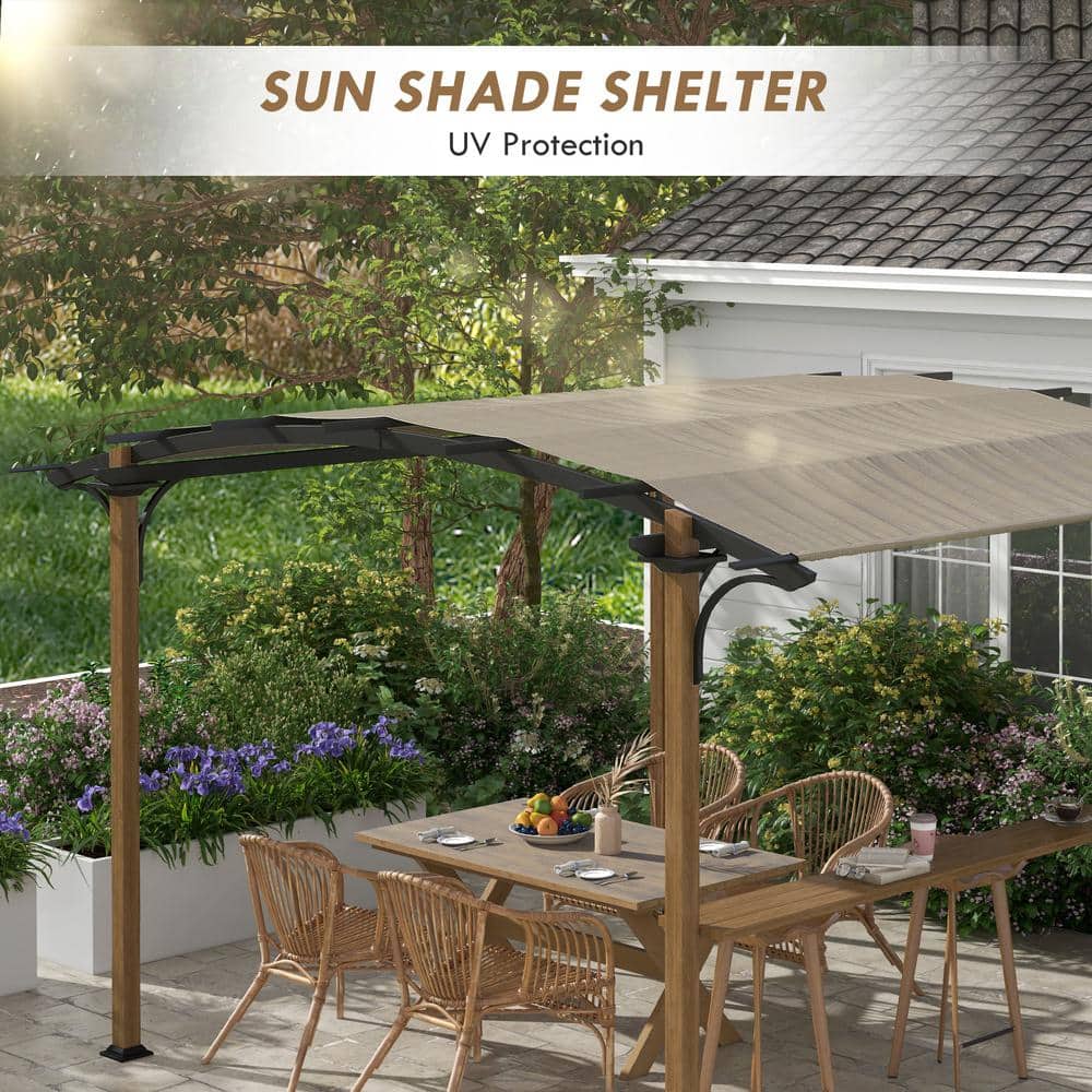 Natural Aluminum and Steel Pergola with Canopy and Bar Counter