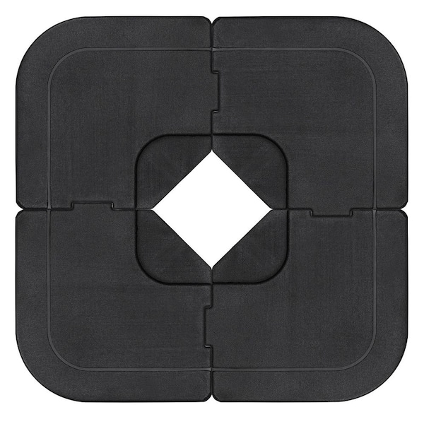 17. 2 lbs. 4-Piece Plastic Patio Umbrella Base Plate Set with Easy-Fill Spout for Cross Base Stand in Black