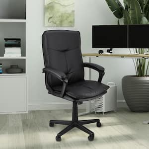 Faux Leather Adjustable Height Office Chair in Black High Back Tufted with Arms