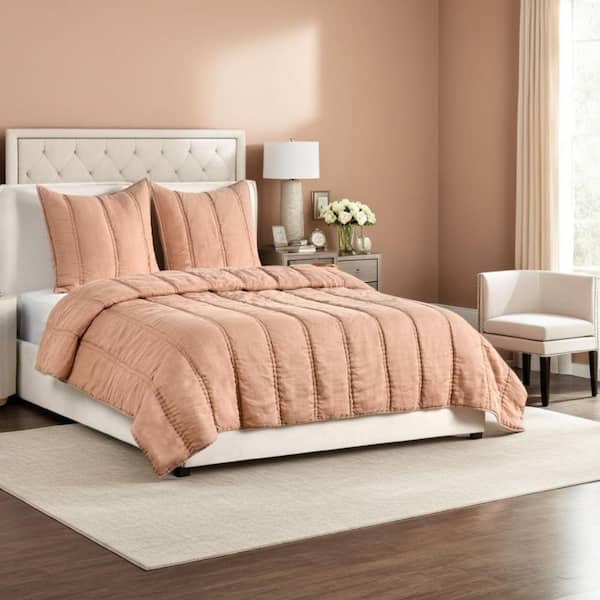 Rawi Clay Queen Size Cotton and Soft Channel Stitched Ramie Quilt