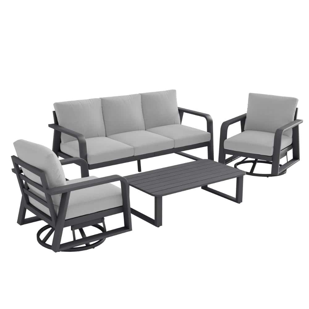 4-piece Aluminium Outdoor Patio sofa set With Gray cushion One three-seater sofa+two swivel chairs+one coffee table price history on PriceWatchPro