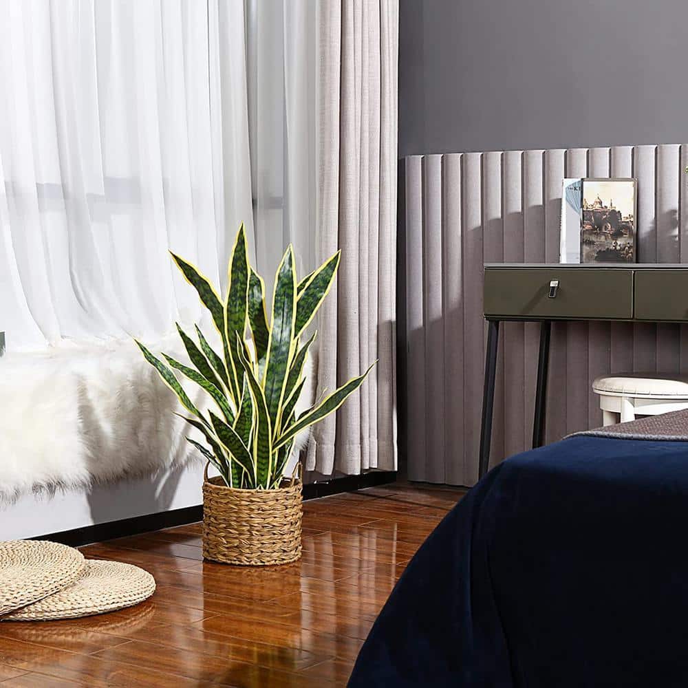 Cubilan 35 in. Green Artificial Snake Plant Fake Sansevieria Tree ...