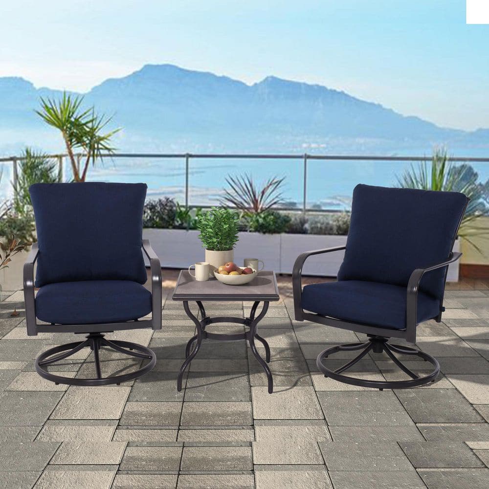 CASUAL WORLD 3-Piece Aluminum Outdoor All-Weather Chat Set, 2-Swivel Rockin