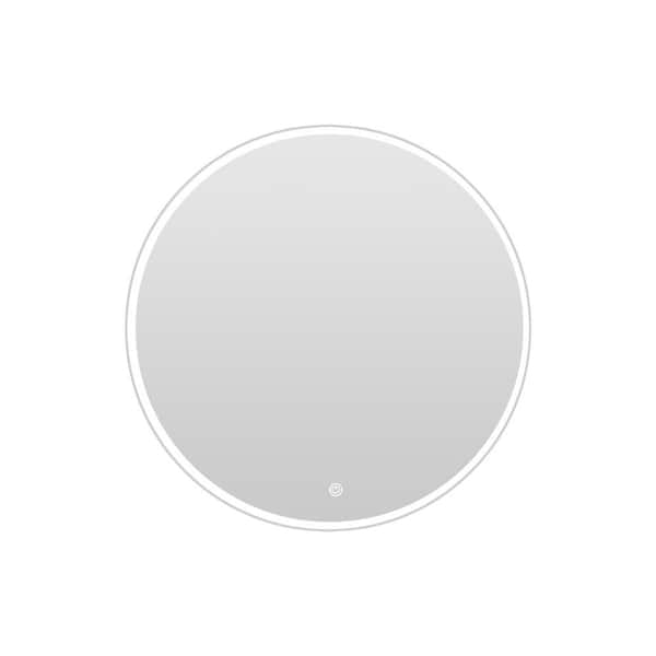 ExBrite 28 in. W x 28 in. H Round Frameless Anti-Fog Wall Mount Bathroom Vanity Mirror with RGB Backlit in Silver