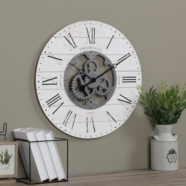 FirsTime & Co. Dark Silver Shiplap Outdoor Wall Clock, Farmhouse