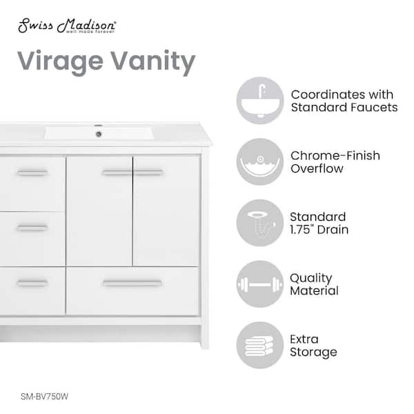 Virage 18.3 in. W x 36 in. D x 33.46 in. H 1 Sink Freestanding Bath Vanity in White with White Ceramic Top