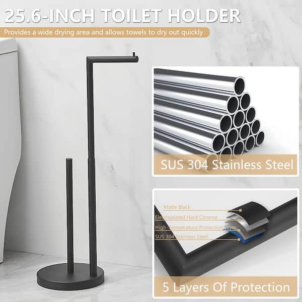 Freestanding Toilet Paper Stand with Spare Roll Storage in Matte Black