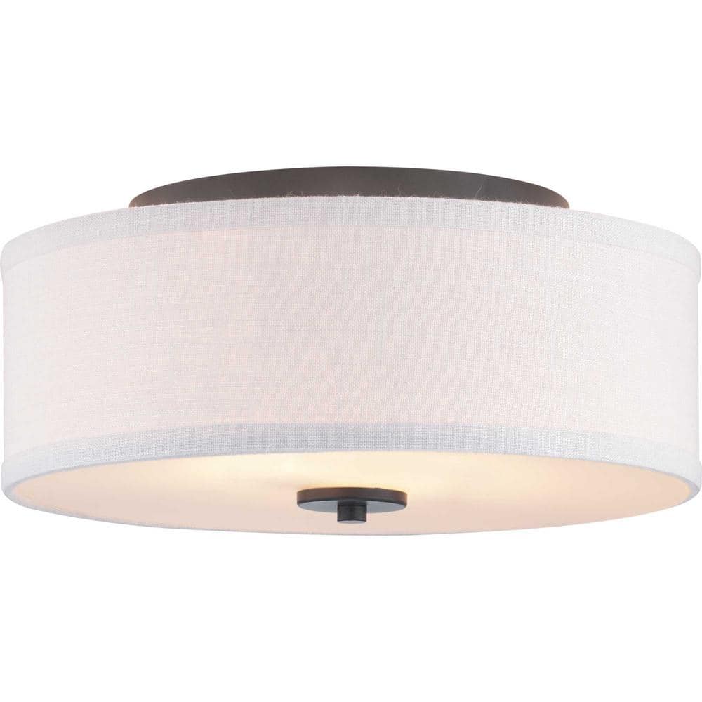 Graphite and White 16" Flush Mount Ceiling Light with Etched Glass