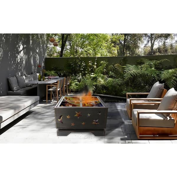 Unbranded 26 in. Black Square Outdoor Wood Burning Firep Pit with BBQ Grill and Poker for Patio Garden Camping Backyard Bonfire