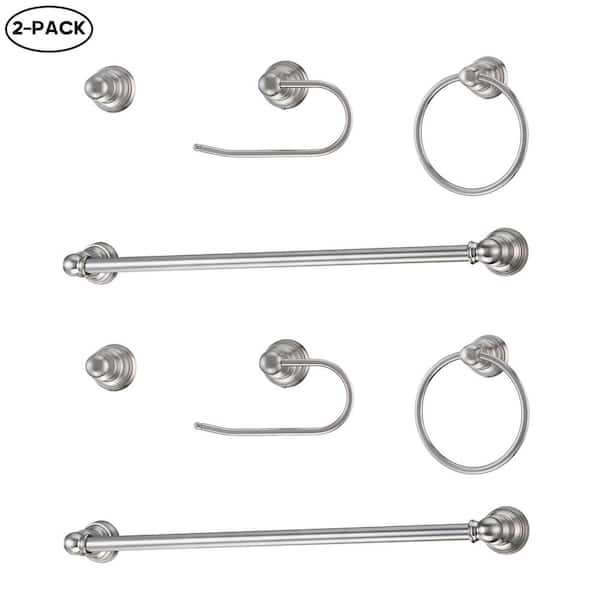 WISBEAM WISBE 8-Piece Bath Hardware Set 24 in. Towel Bar, Toilet Paper Holder, Towel Ring, Brushed Nickle