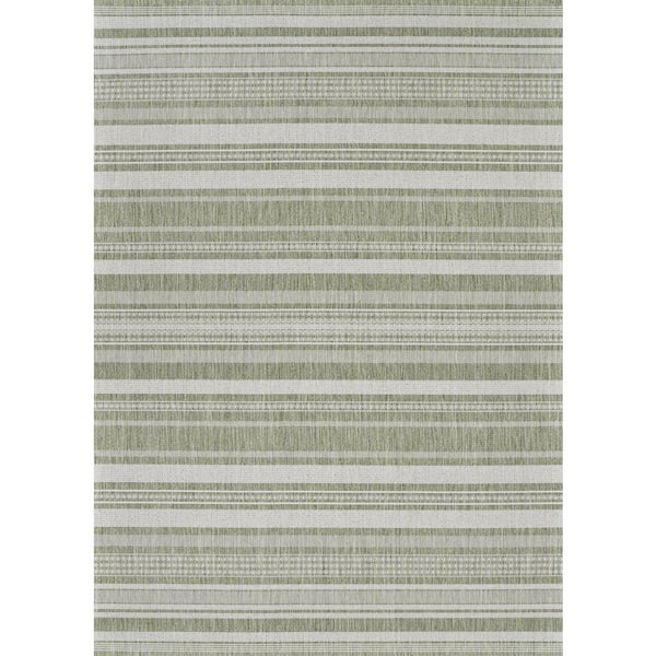 Recife Gazebo Stripe Sage Leaf-Ivory 2 ft. x 4 ft. Indoor/Outdoor Area Rug