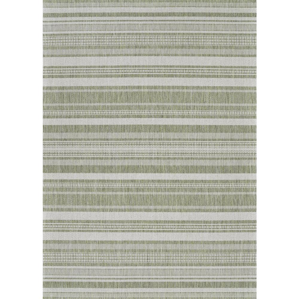 Ivory Sage Leaf Stripe 8'6" x 13' Synthetic Flatwoven Area Rug