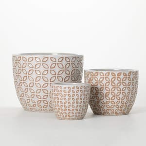 9 in., 7 in. & 5 in. Geometric Patterned Indoor/Outdoor Planters Set of 3, Clay