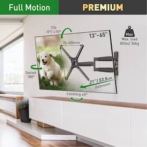 Barkan 13 in. to 65 in. Full Motion 4-Movement Long Flat/Curved TV Wall Mount Black Patented Touch and Tilt