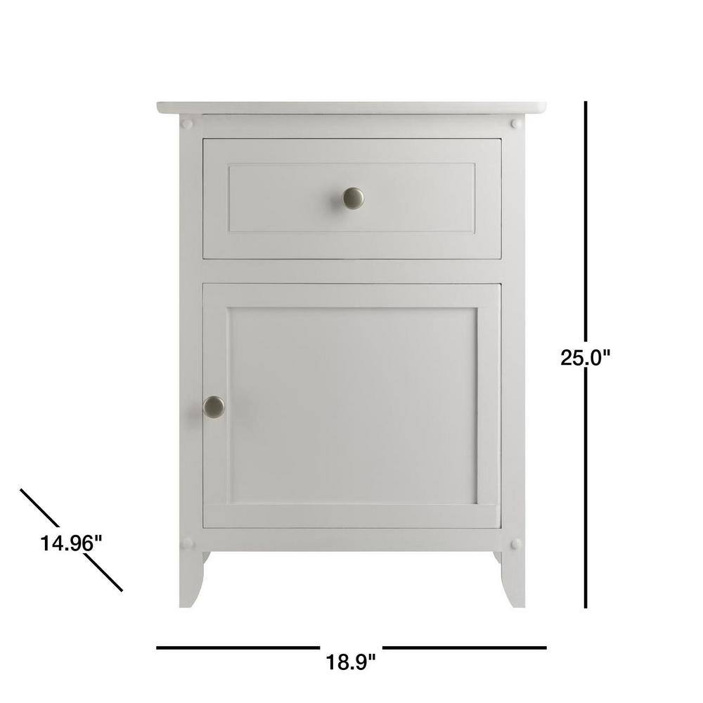 Eugene Transitional White Wood Nightstand with Drawer and Cabinet
