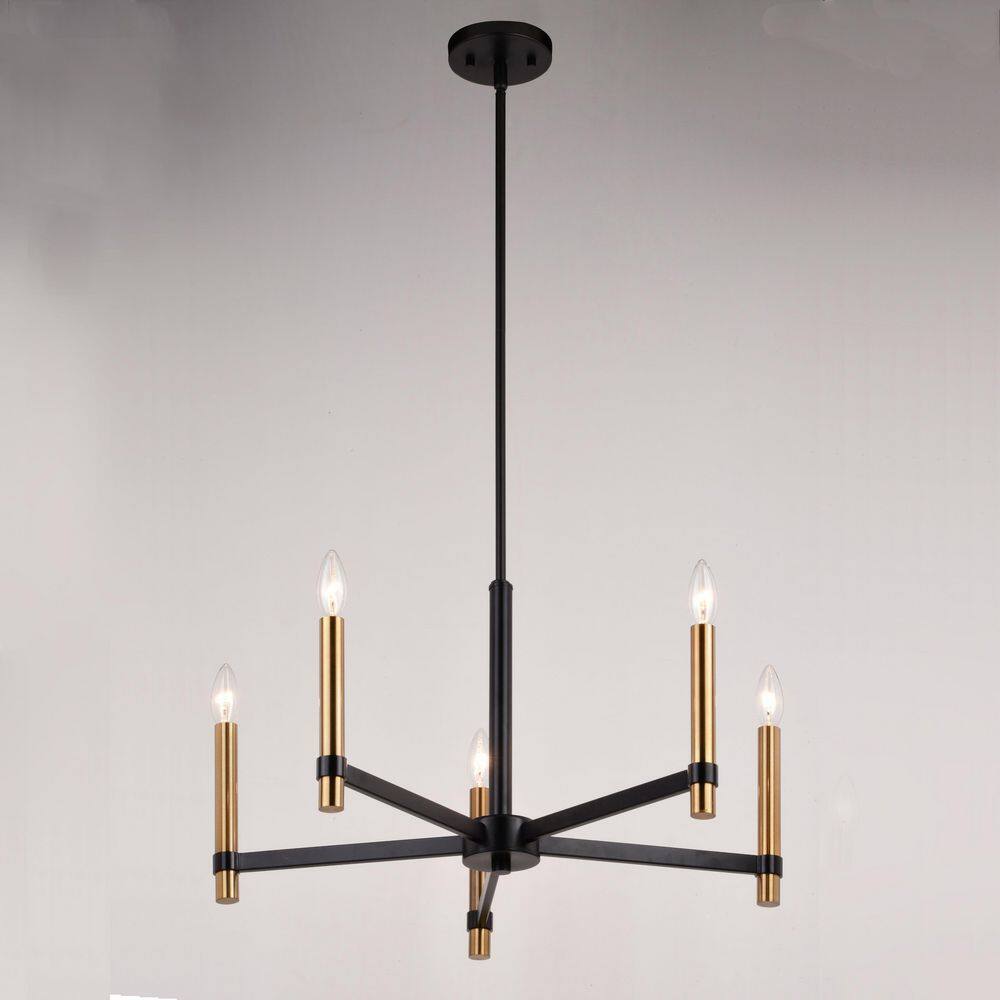 Damen Sleek 25" Matte Black & Natural Brass Chandelier