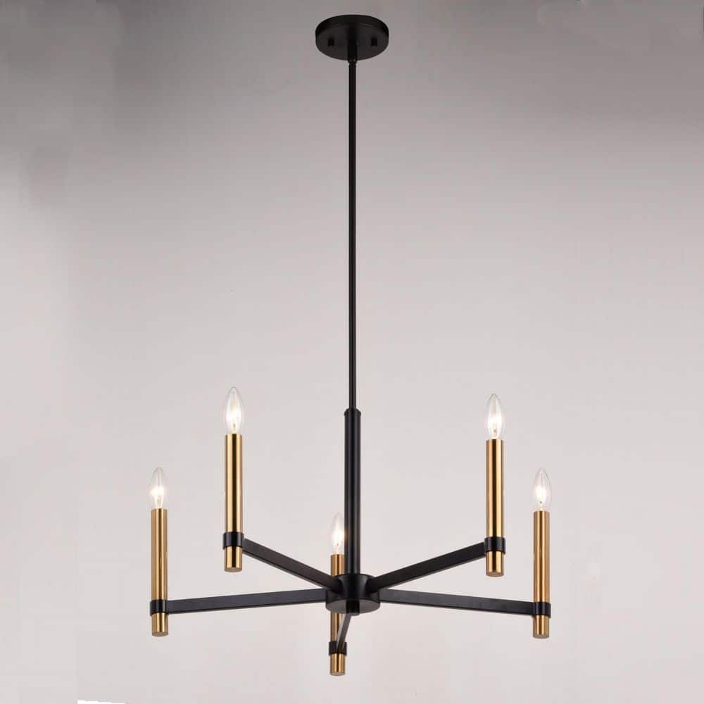 Damen Sleek 25" Matte Black & Natural Brass Chandelier