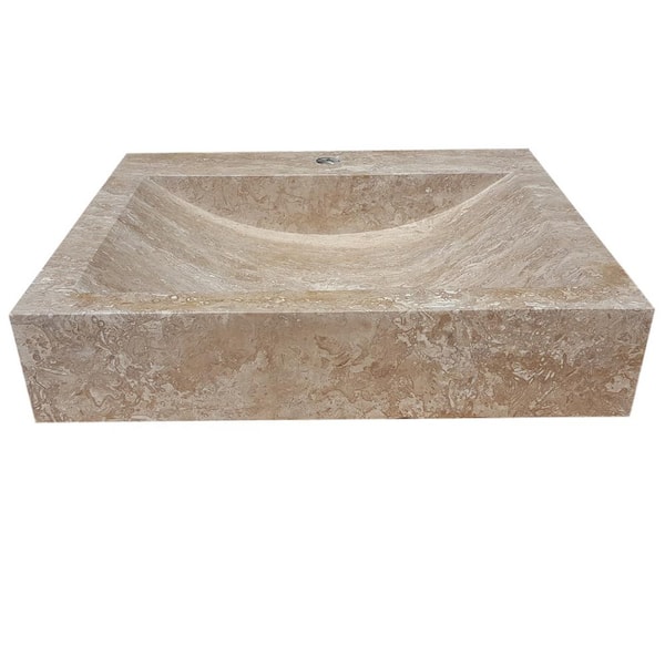 TashMart Rectangular Natural Stone Vessel Sink in Almond Brown
