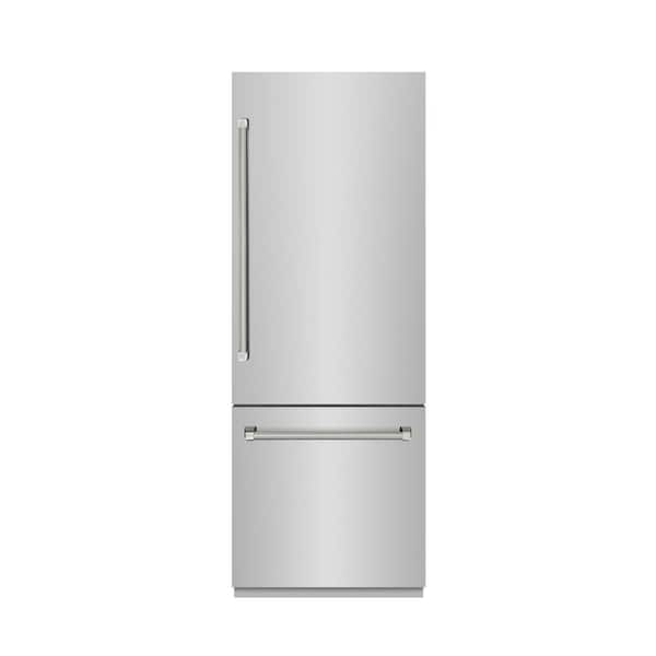 Autograph 30 in. Built-In Bottom Freezer Refrigerator in Stainless Steel with Gray Interior and Nickel Helix Handles