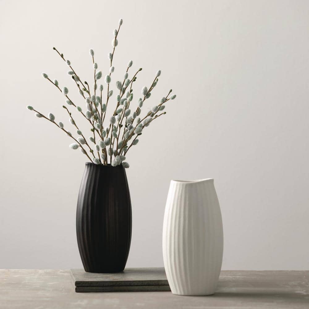 Seashell Textured Matte White Ceramic Vase, 9" Tall