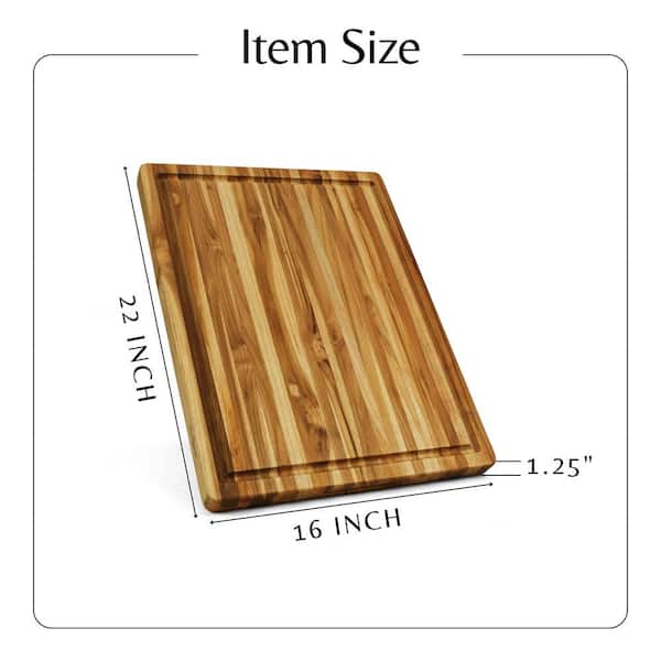Aoibox 5 Pieces 18 inch Rectangular Teak Wood Cutting Board with Juice Groove & Hand Grip, Get 1 Free Wooden Spatula, Brown
