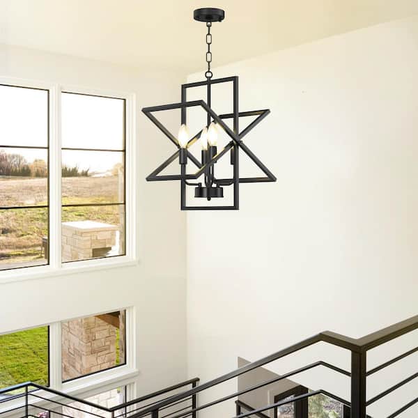 Rotalable 4-Light Vintage Black Modern Industrial Semi Flush Chandelier Light Fixture for Dining Room or Kitchen