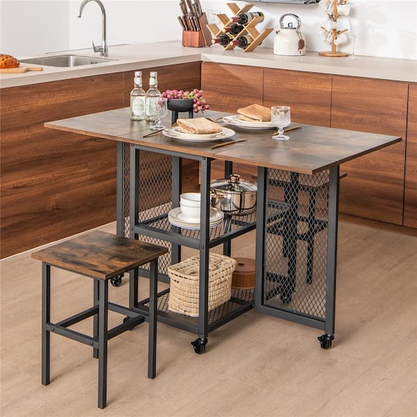 Costway 3-Piece Metal Wood Rectangle 30 in. Outdoor Dining Set
